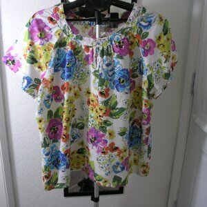 Orchadia Casuals Multi Color Floral Short Sleeve Top Size XL